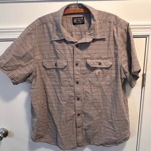 Carhartt Short Sleeve Button Shirt Men's Size XXL Gray Striped Loose Fit Cotton